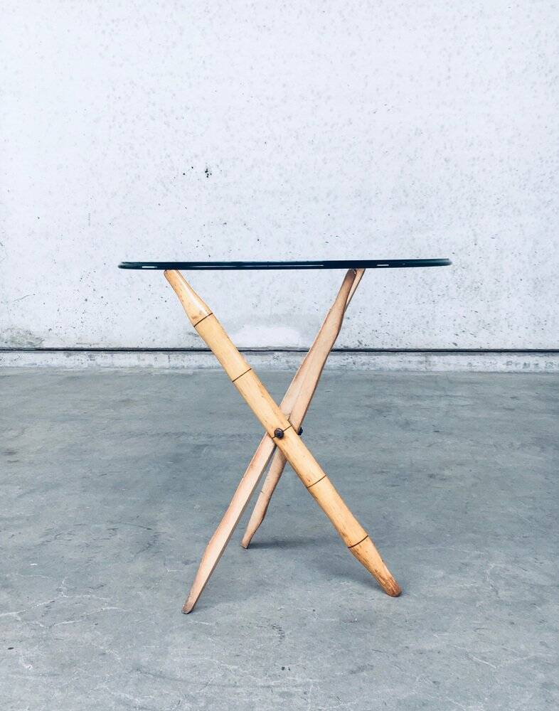 Vintage Faux Bamboo Folding Tripod Side Table, 1970s