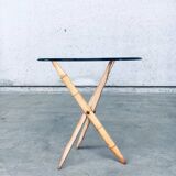 Vintage Faux Bamboo Folding Tripod Side Table, 1970s