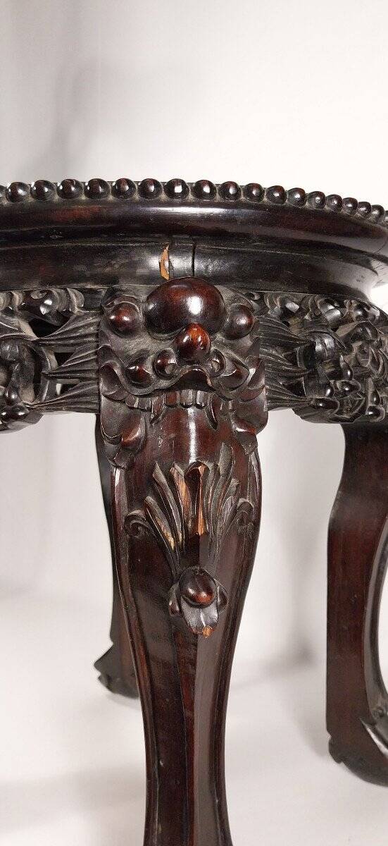 China, 19th century ironwood and marble pedestal coffee table