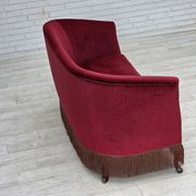 1960s, Danish 2-seater sofa, red furniture velour, ash wood legs.