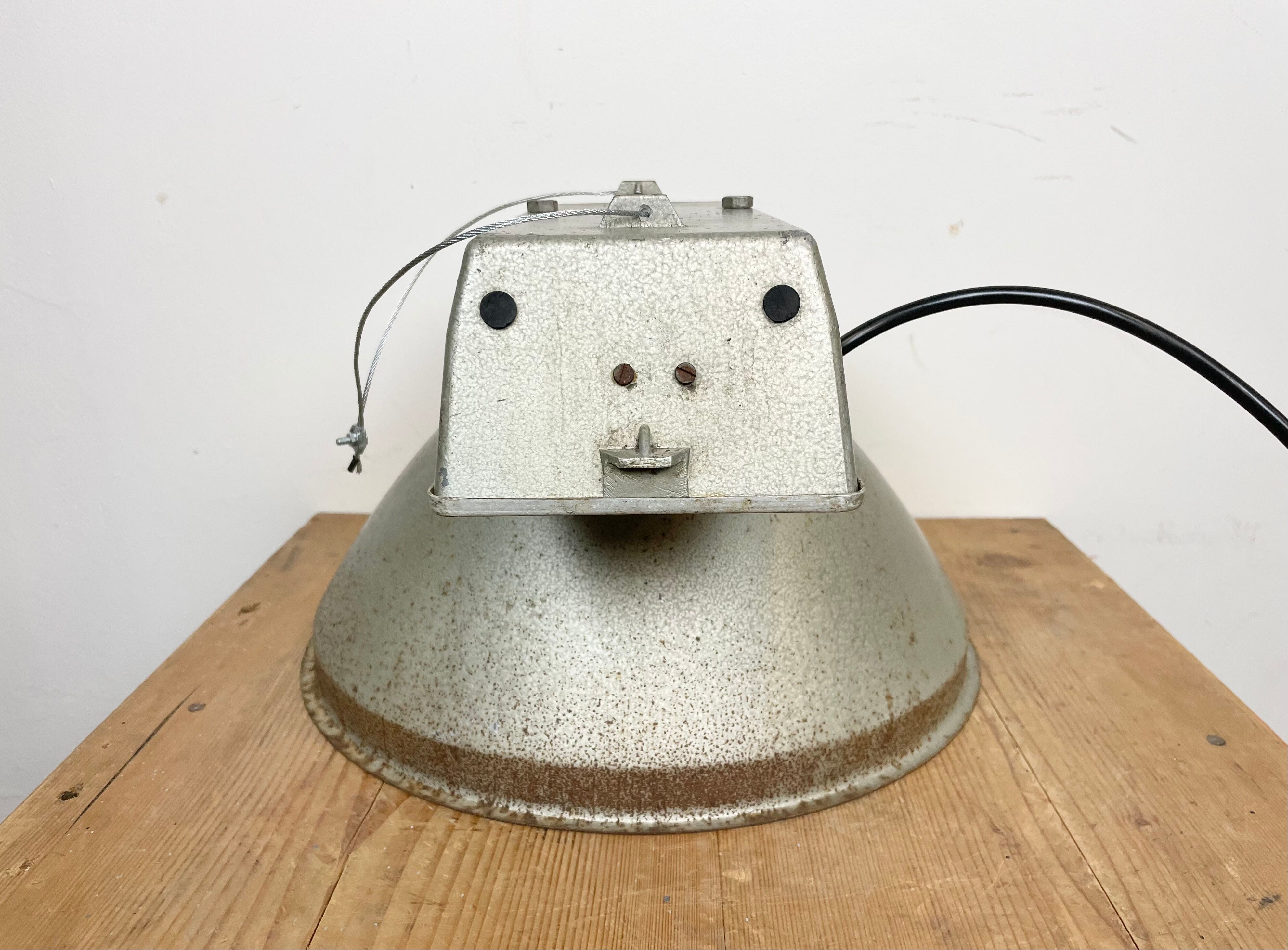 Industrial Factory Pendant Lamp with Frosted Glass Cover, 1970s