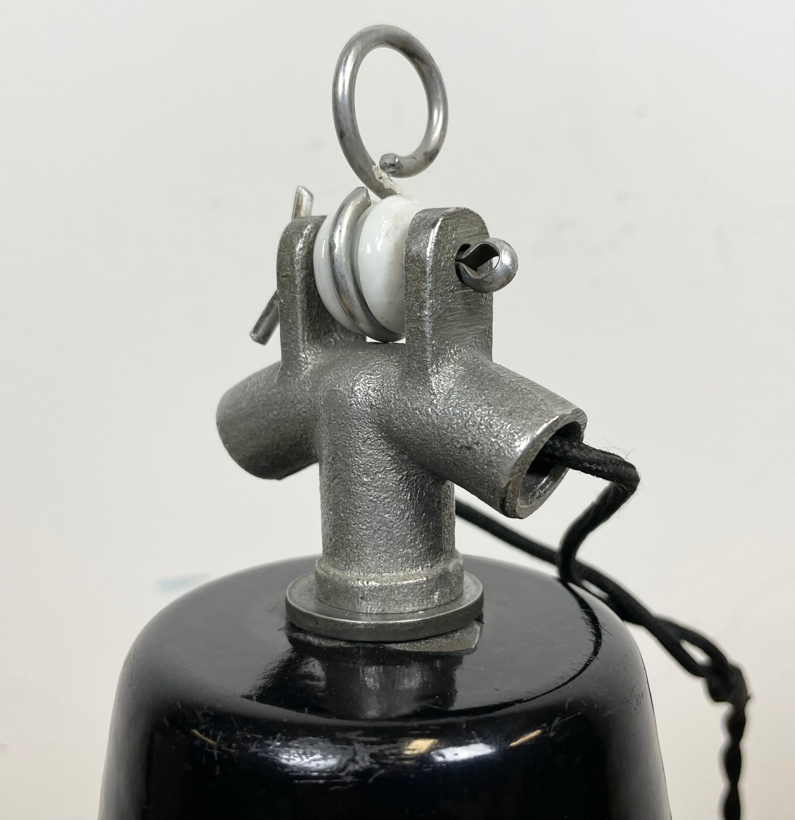 Black Enamel Industrial Factory Pendant Lamp, 1950s