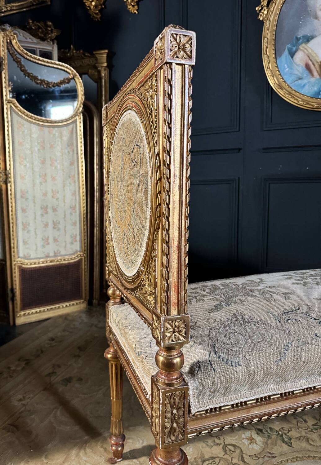 Important Napoleon III Period Bench in Gilded and Carved Wood in Louis XVI Style - 19th Century