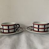 Pair of porcelain cups and cups Béarn HBCM Montereau
