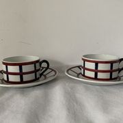 Pair of porcelain cups and cups Béarn HBCM Montereau