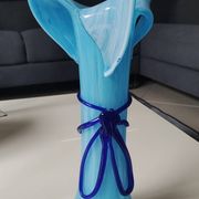 Large Murano Vase Floral Design, Opaline. Relief Ribbon Bow Decor