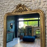 Antique Louis-Philippe mirror with pediment and gilt beading