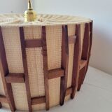 Scandinavian pendant lamp in wood and burlap