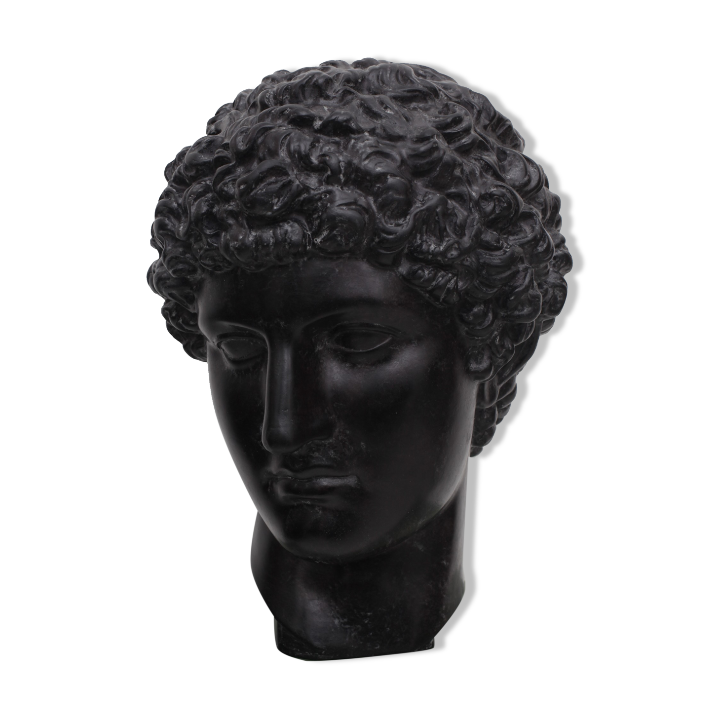 Tête grecque en plâtre noir ciré