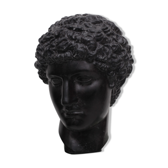 Tête grecque en plâtre noir ciré