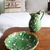 Pitcher and dish in strawberry leaf and flower slip
