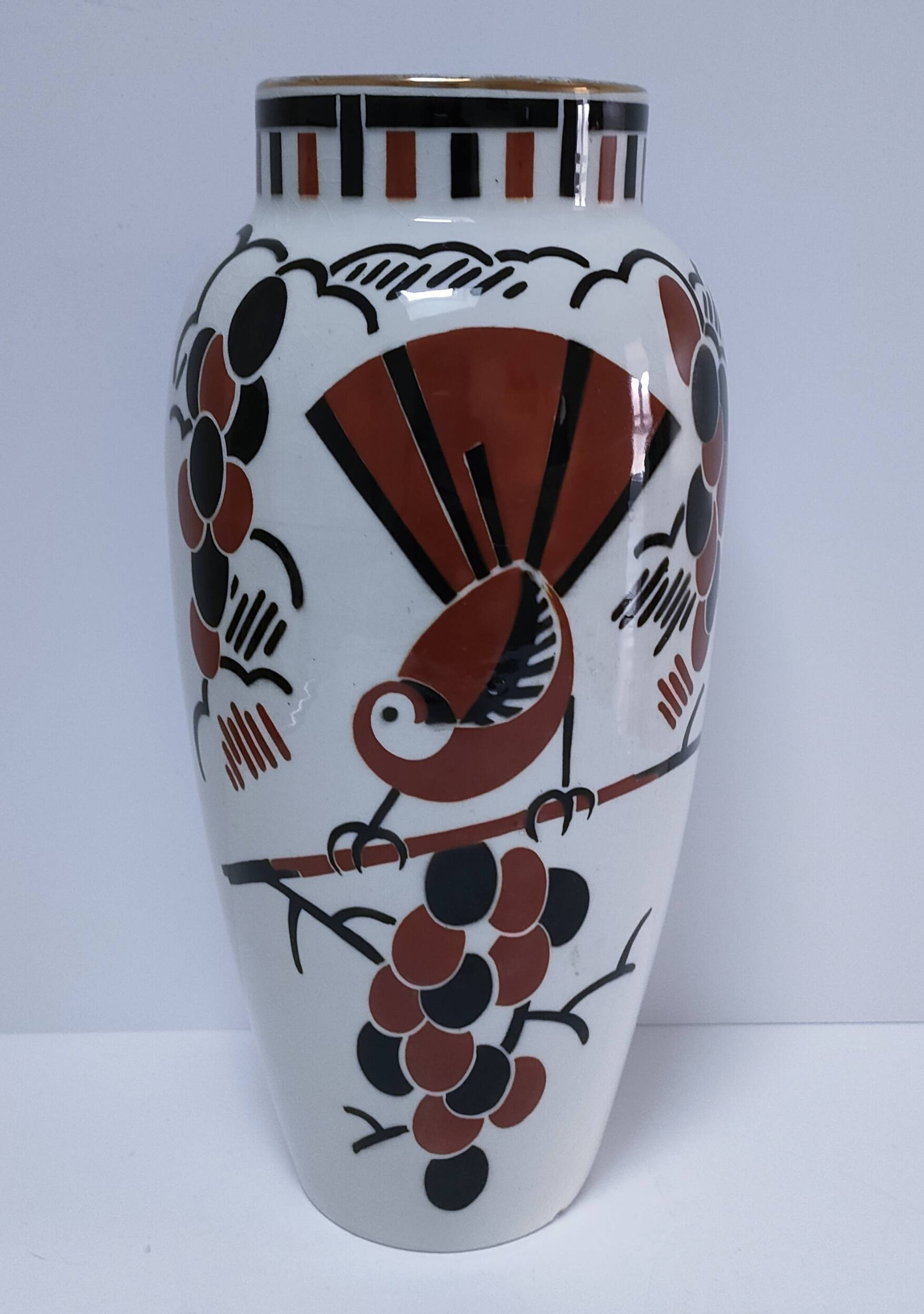 Vase Art déco Keller Guérin "Ceylan" décor oiseaux