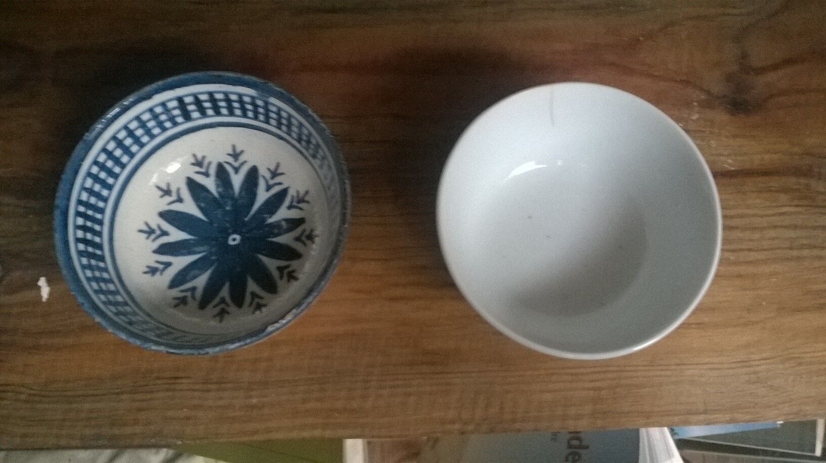 Duo of mismatched old bowls