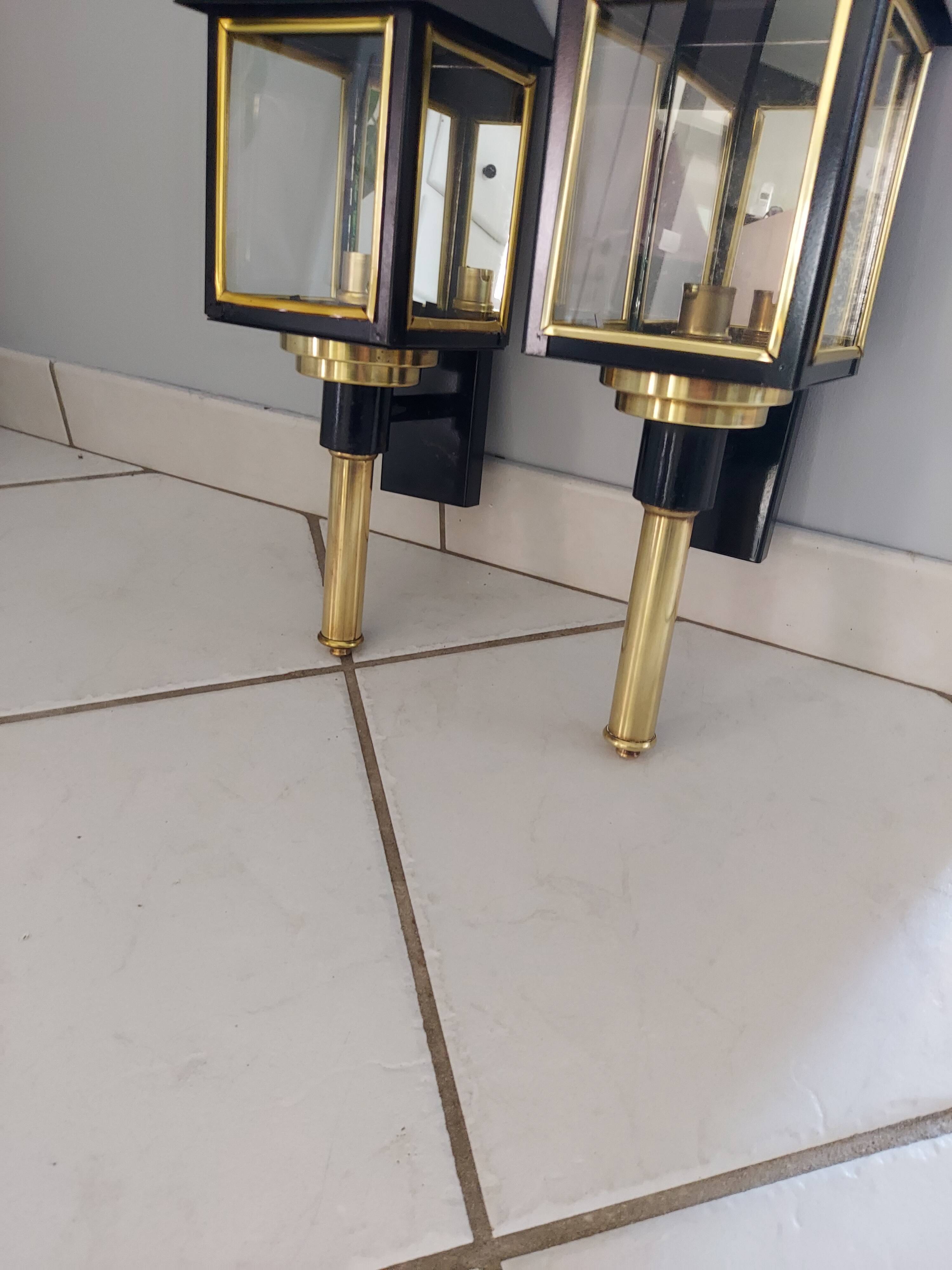 Pair of 1970s vintage lantern interior wall lamps