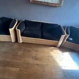 Vintage rattan sofa + 2 armchairs set from the 1970s