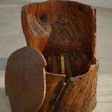 Chair made from hand-carved pine with storage, modern Swedish style, wabi-sabi, 1900s.