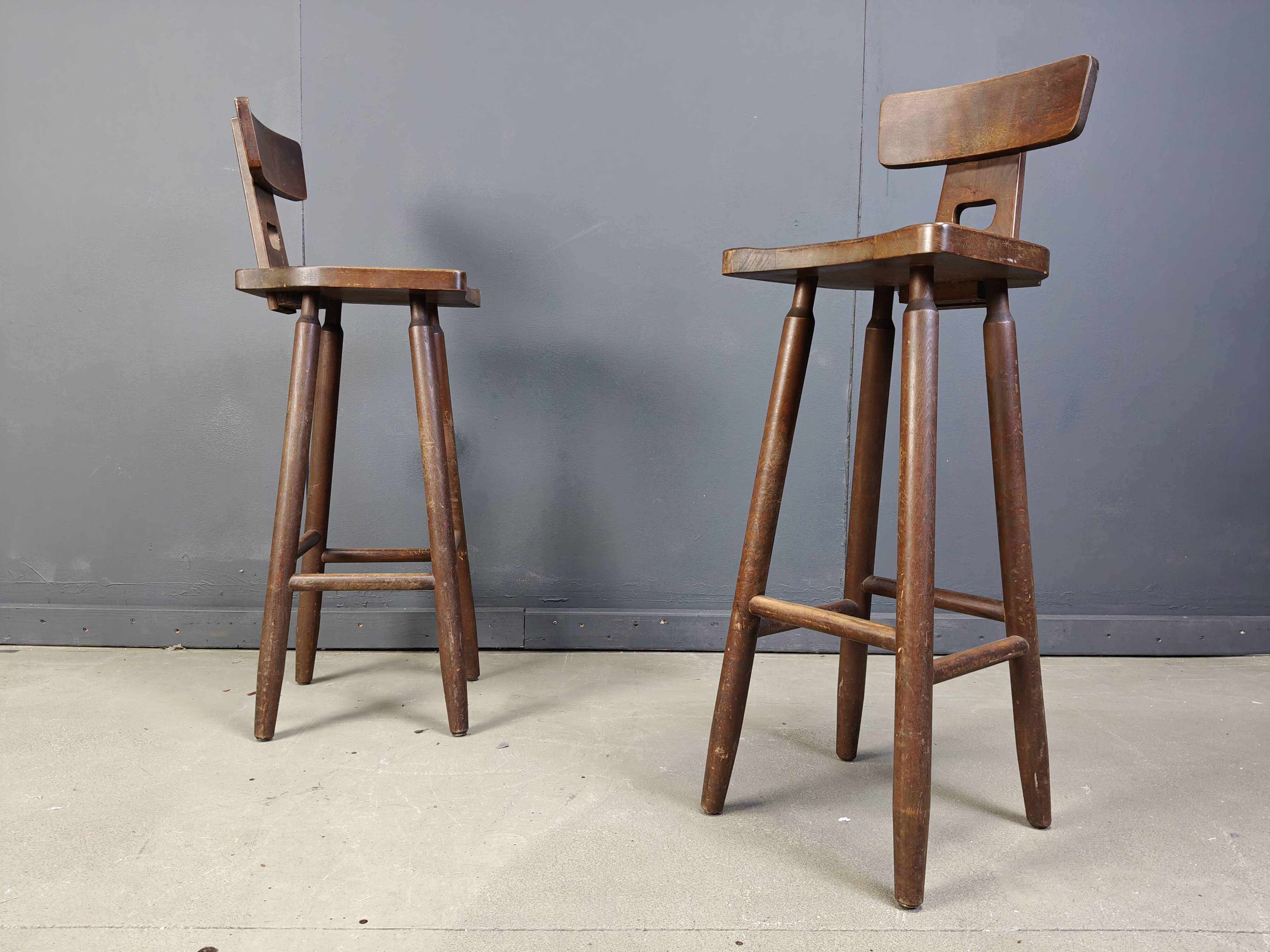 Set of 8 vintage brutalist bar stools, 1960s