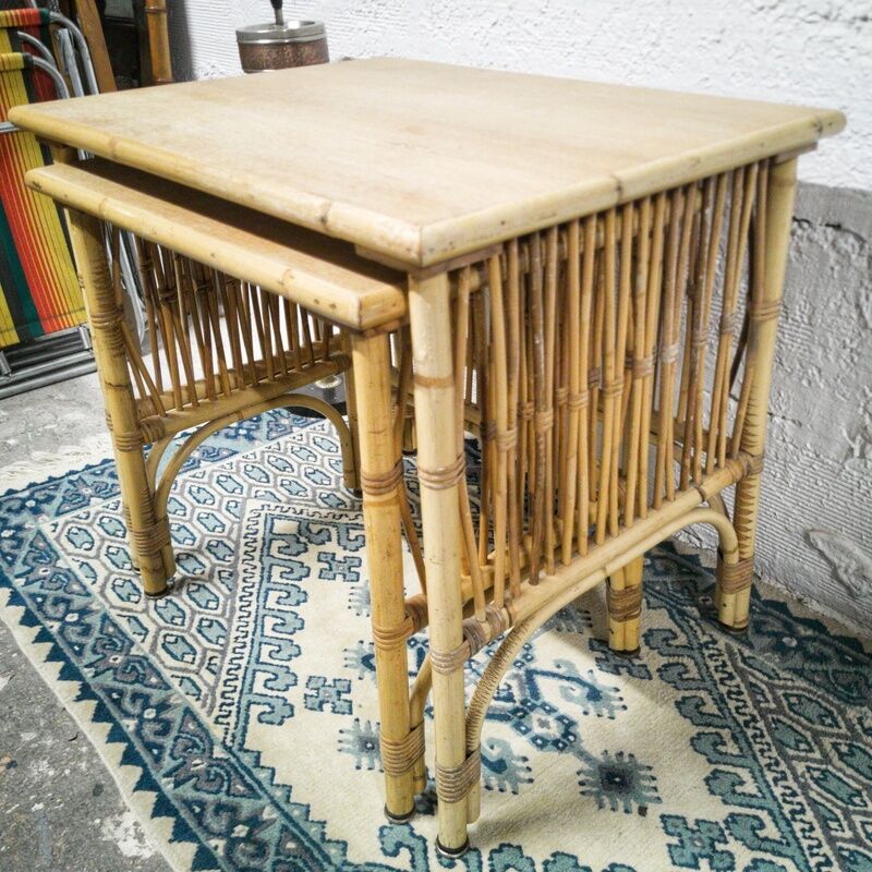 Rattan nesting tables