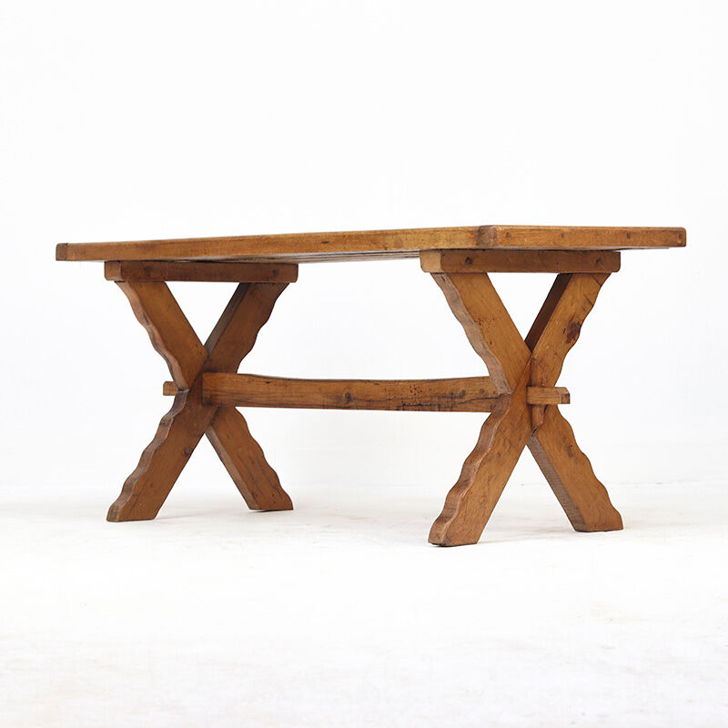 Rustic Oak Brutalist Vintage Dining Table