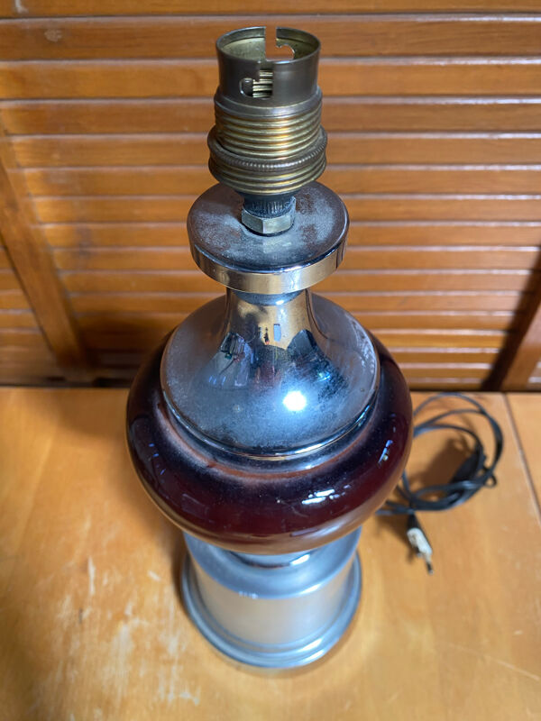 Pied de lampe ancien style philippe barbier alu + boule bordeaux 70’s