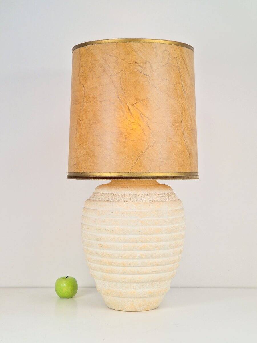 Vintage Organic Ribbed Plaster Table Lamp, 1970s