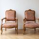 Pair of cabriolet armchairs in Louis XV style in light walnut.