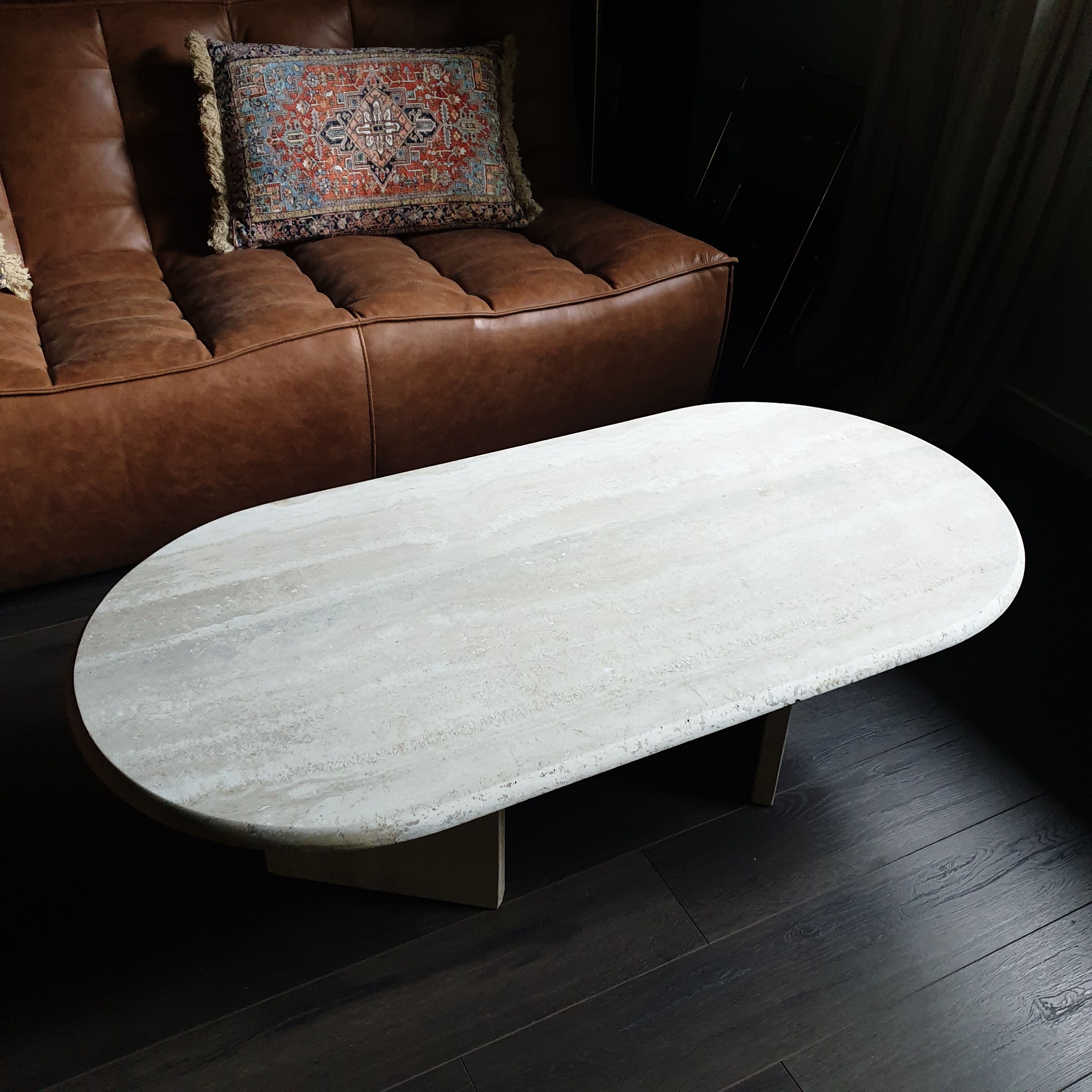 Vintage coffee table travertine marble Rochebobois 80s