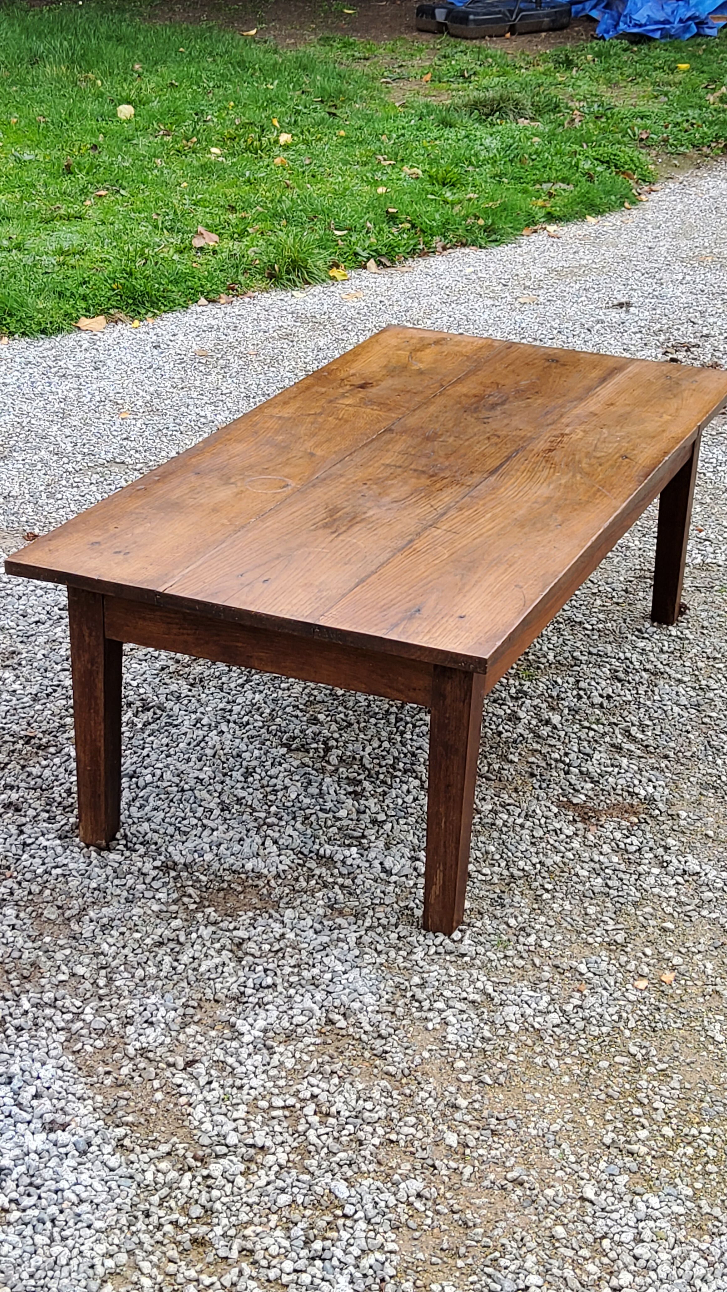 Oak farmhouse coffee table nineteenth century 1 drawer feet bobbins 149cm