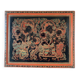 Large rectangular tray in lacquered and engraved wood decorated with characters. Burma, circa 1970.