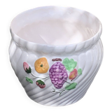 Large slip cover in white enameled ceramic, with vintage fruit decoration