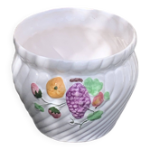 Large slip cover in white enameled ceramic, with vintage fruit decoration