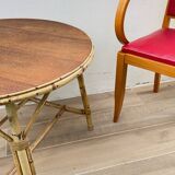 Round coffee table rattan and oak vintage