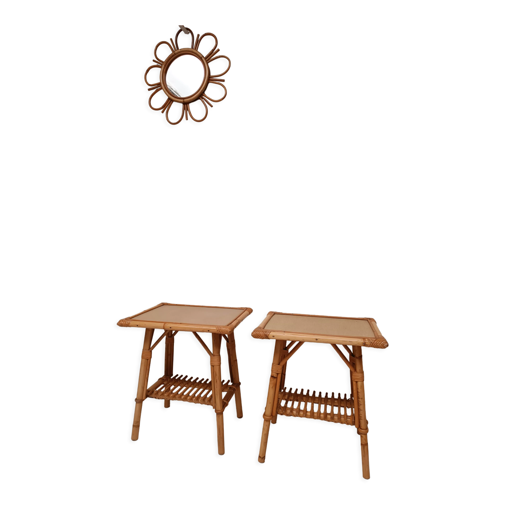 Pair of vintage rattan bedside tables