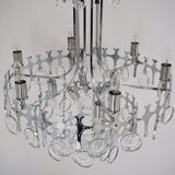Sciolari chandelier `Ovali` 12 lights, silver with optical crystals, 1970`s ca, Italian, Rewired