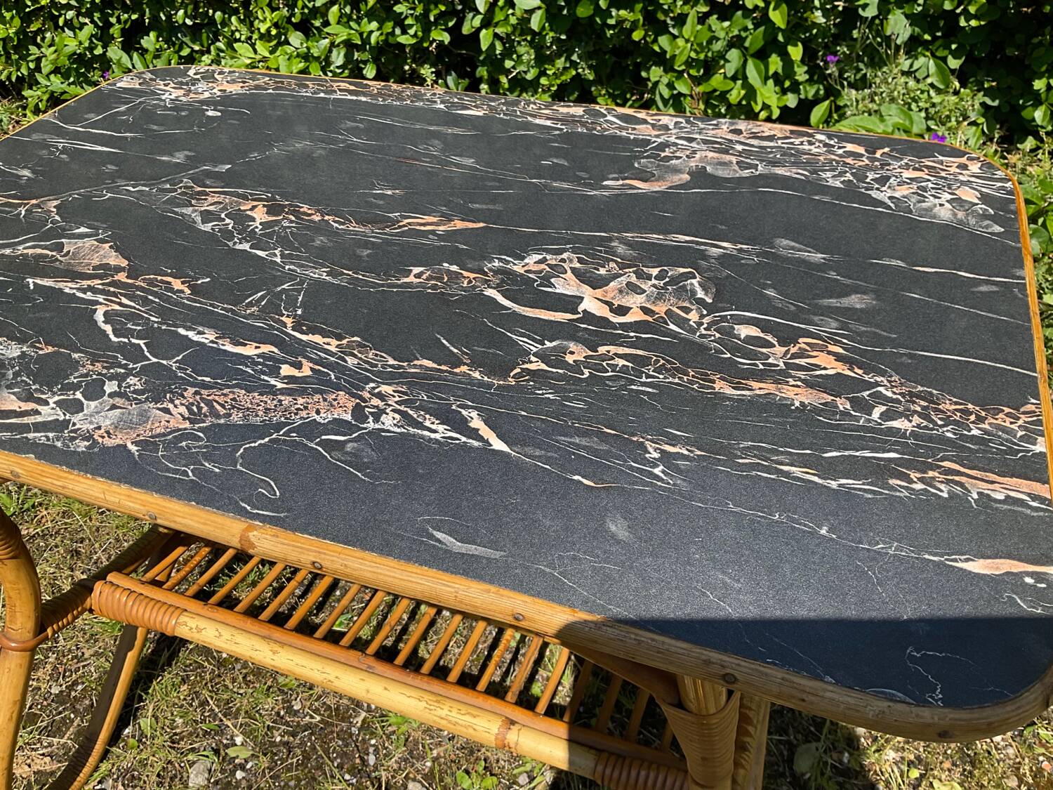Vintage rattan and Formica coffee table