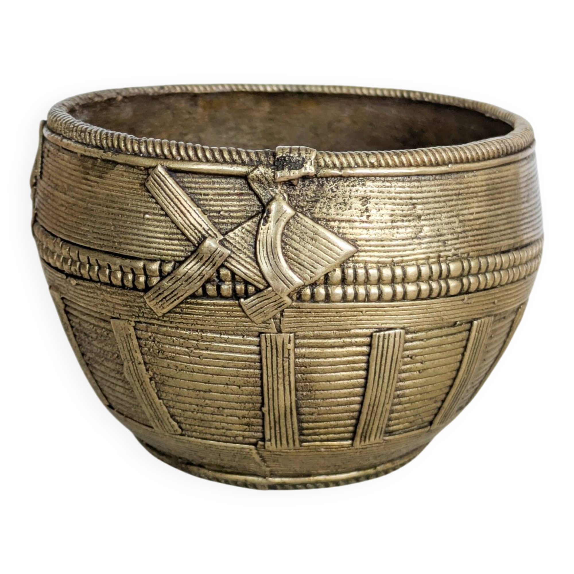 Vintage Brass Bowl Fish Scorpion Woven Texture