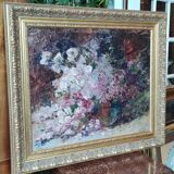 Old Oil Painting On Wood/Bouquet Of Flowers/Still Life