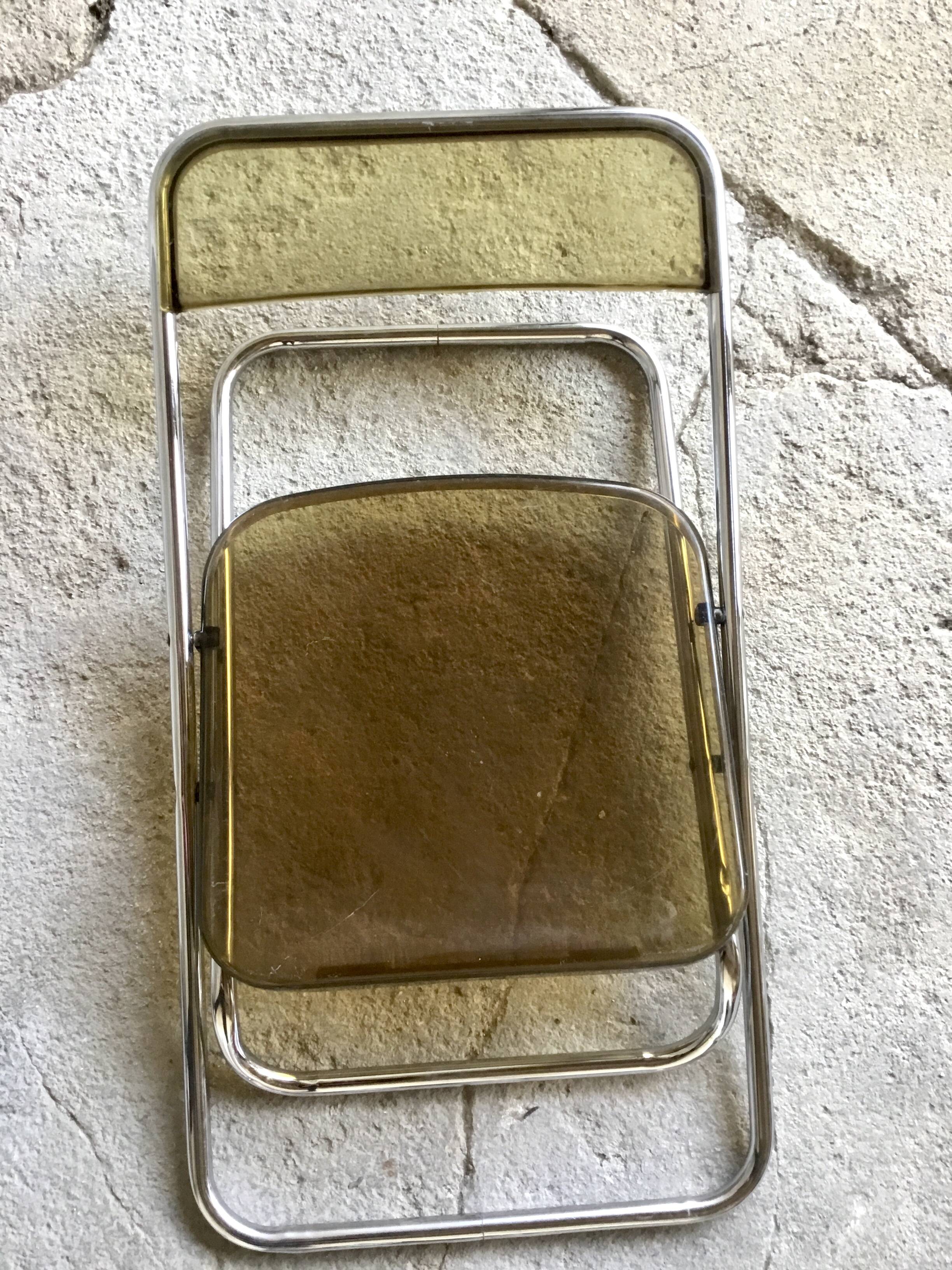 Pair of folding plexiglass and chrome metal chairs - space-age design 1970