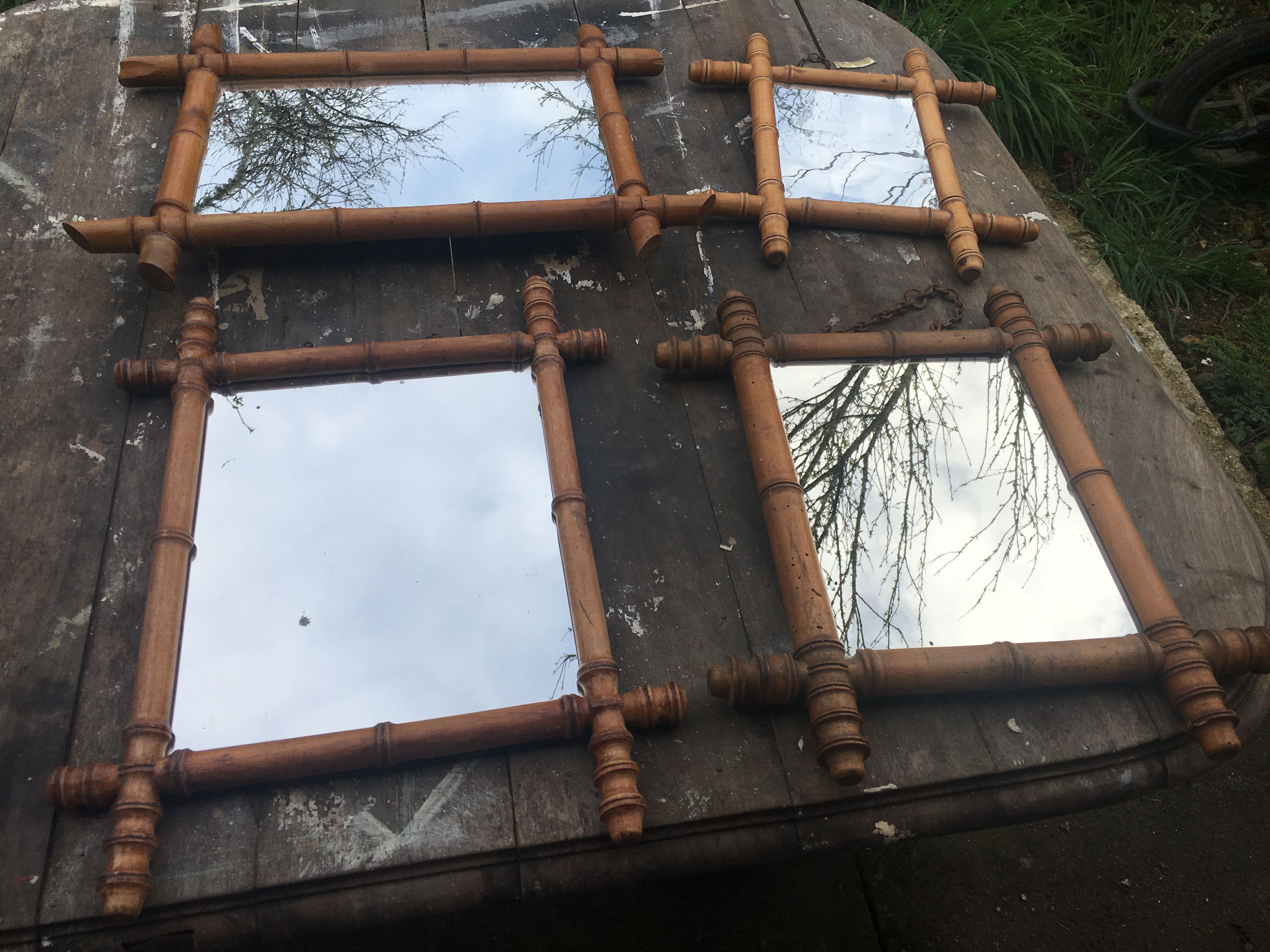Lot of 4 antique mirrors with bamboo encadrment