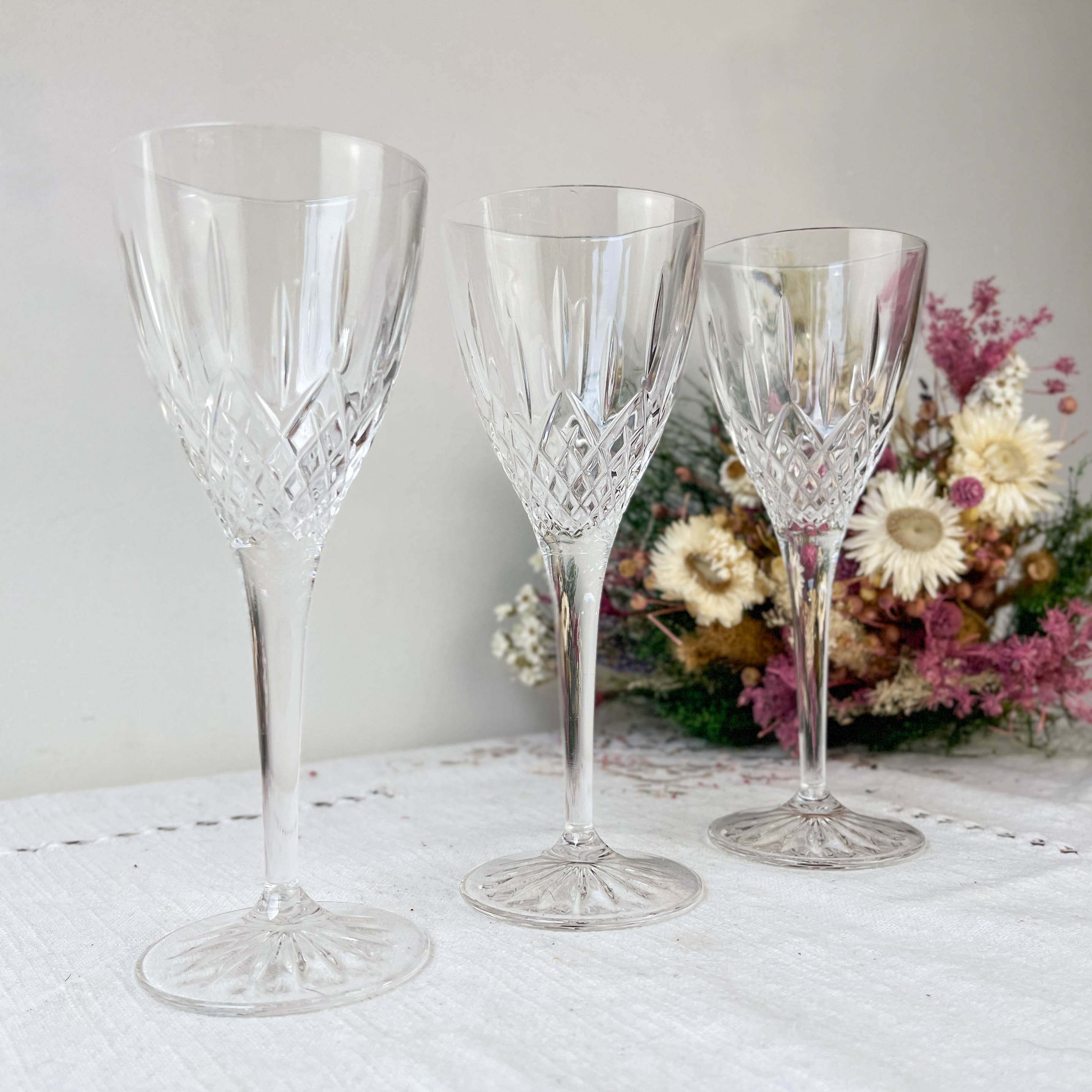 3 vintage chiseled crystal glasses