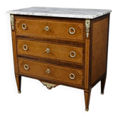 Petite commode en loupe d’amboine et palissandre, style Louis XVI – 1940