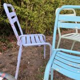 4 mismatched chairs Tolix brasserie bistro terrace French bistro 60s