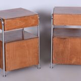 Restored Bauhaus Pair of Bed-Side Tables, Hynek Gottwald, Chrome, Czechia, 1930s