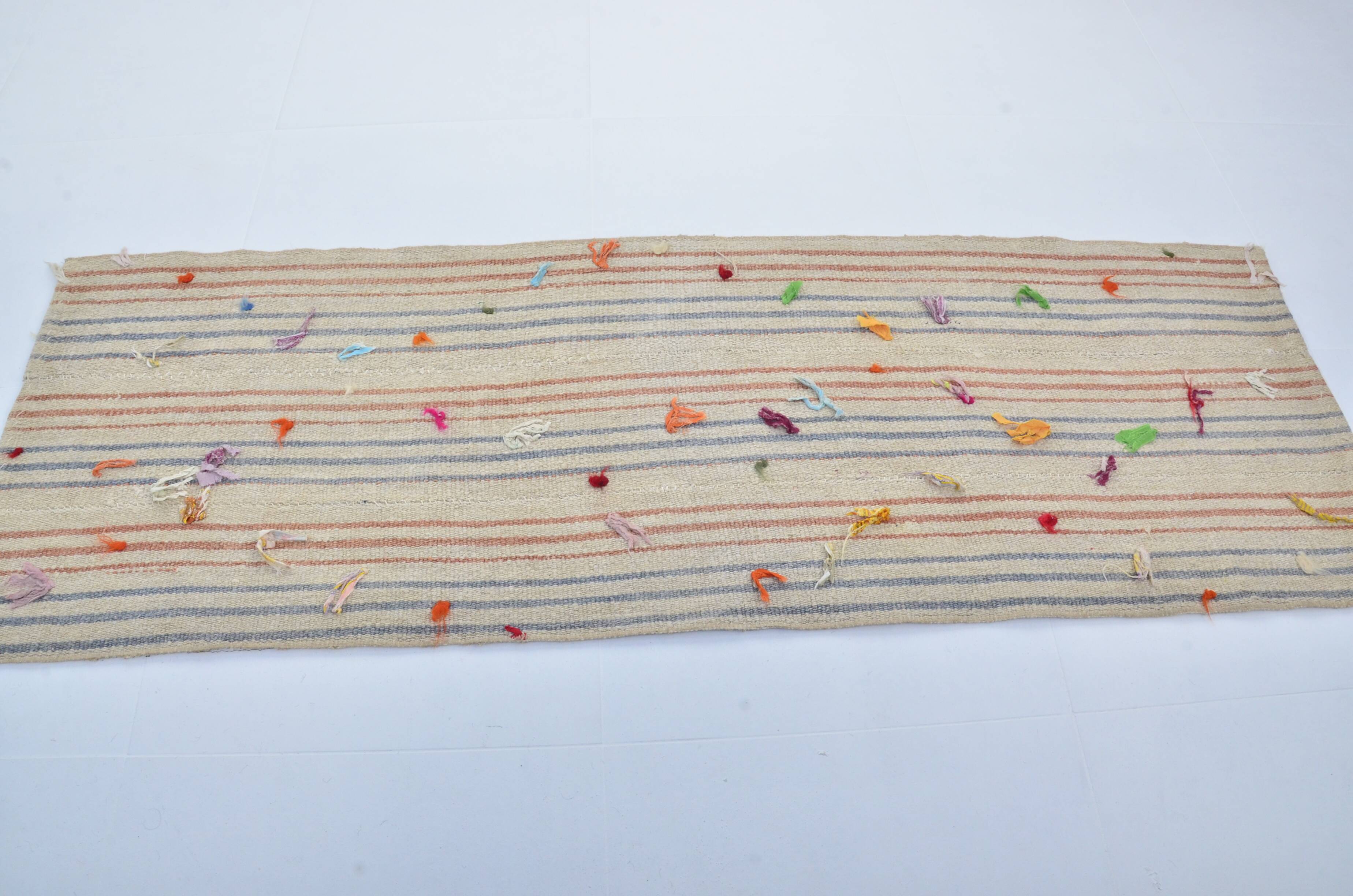 Vintage Turkish Pompom Kilim Runner sku 3384
