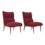 Set of wooden and boucle chairs, 1940s