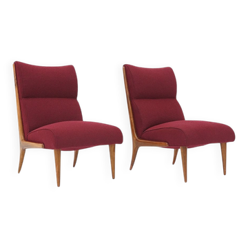 Set of wooden and boucle chairs, 1940s