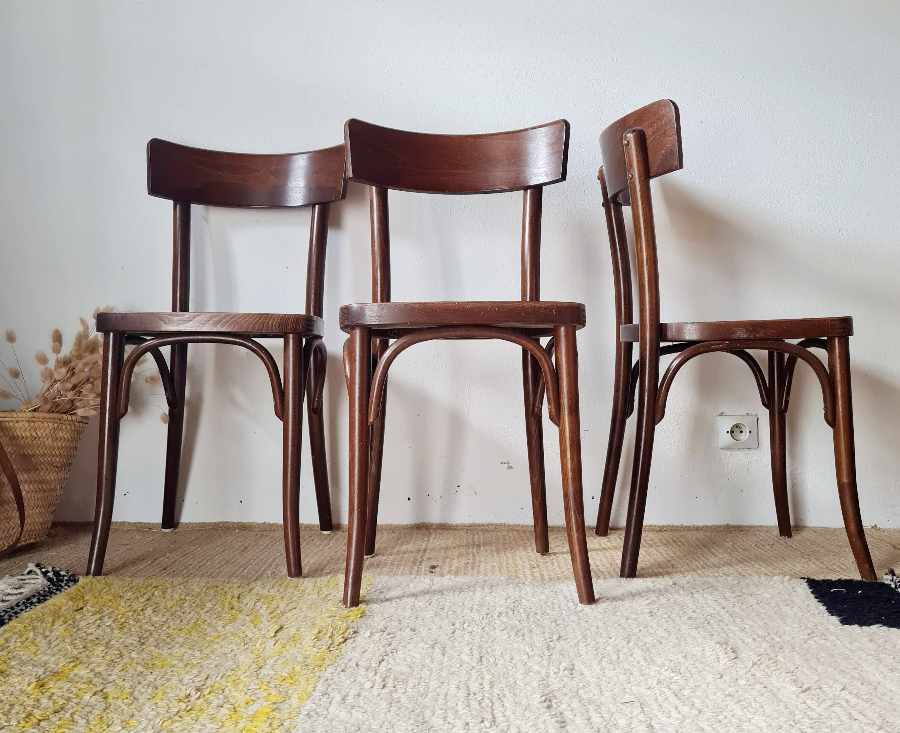 Set of 3 antique wooden bistro chairs