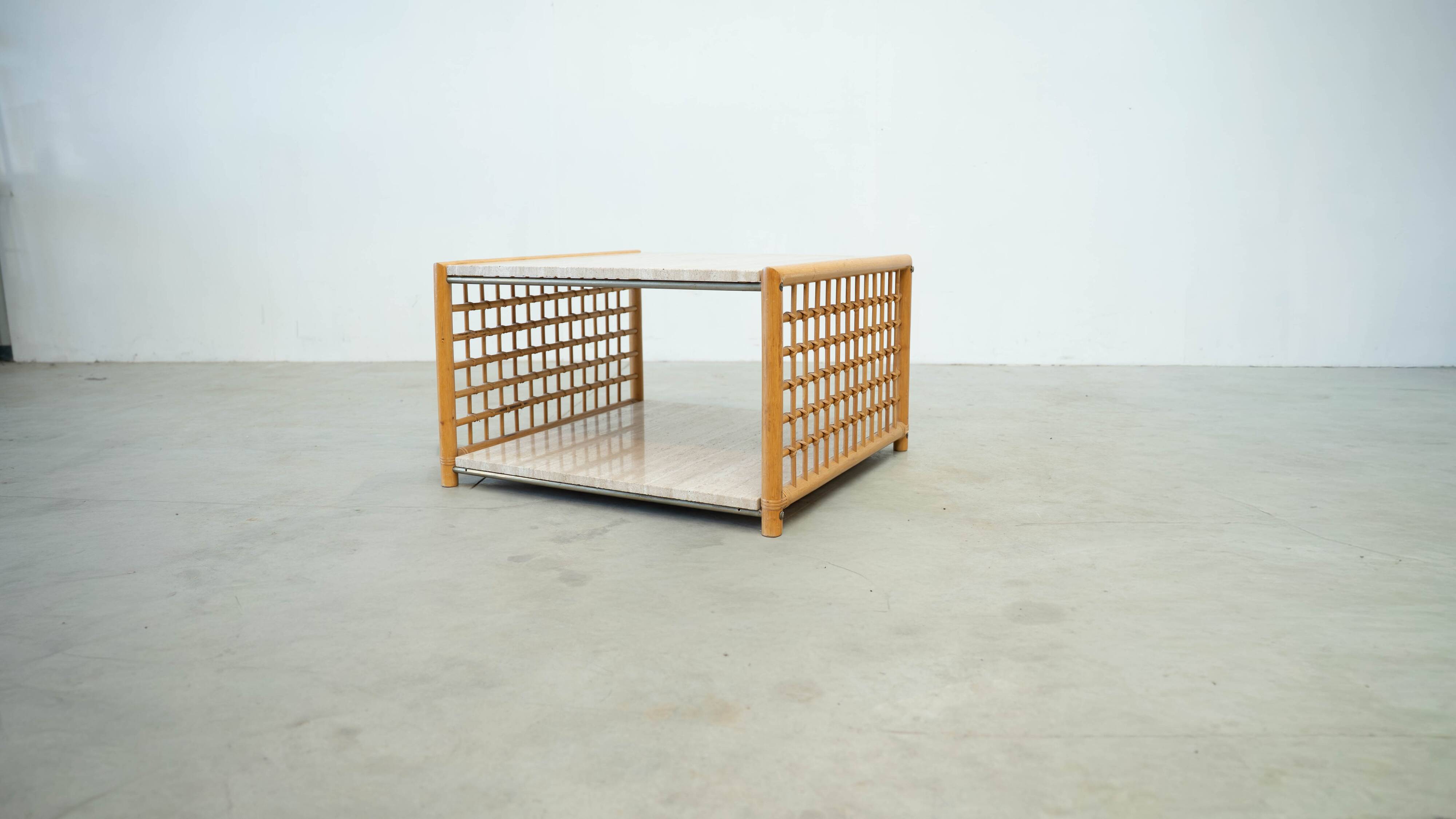 Travertine and rattan coffee table