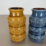 Set of Three Pottery Fat Lava Vases "Multi-Color" by Scheurich, Germany, 1970s