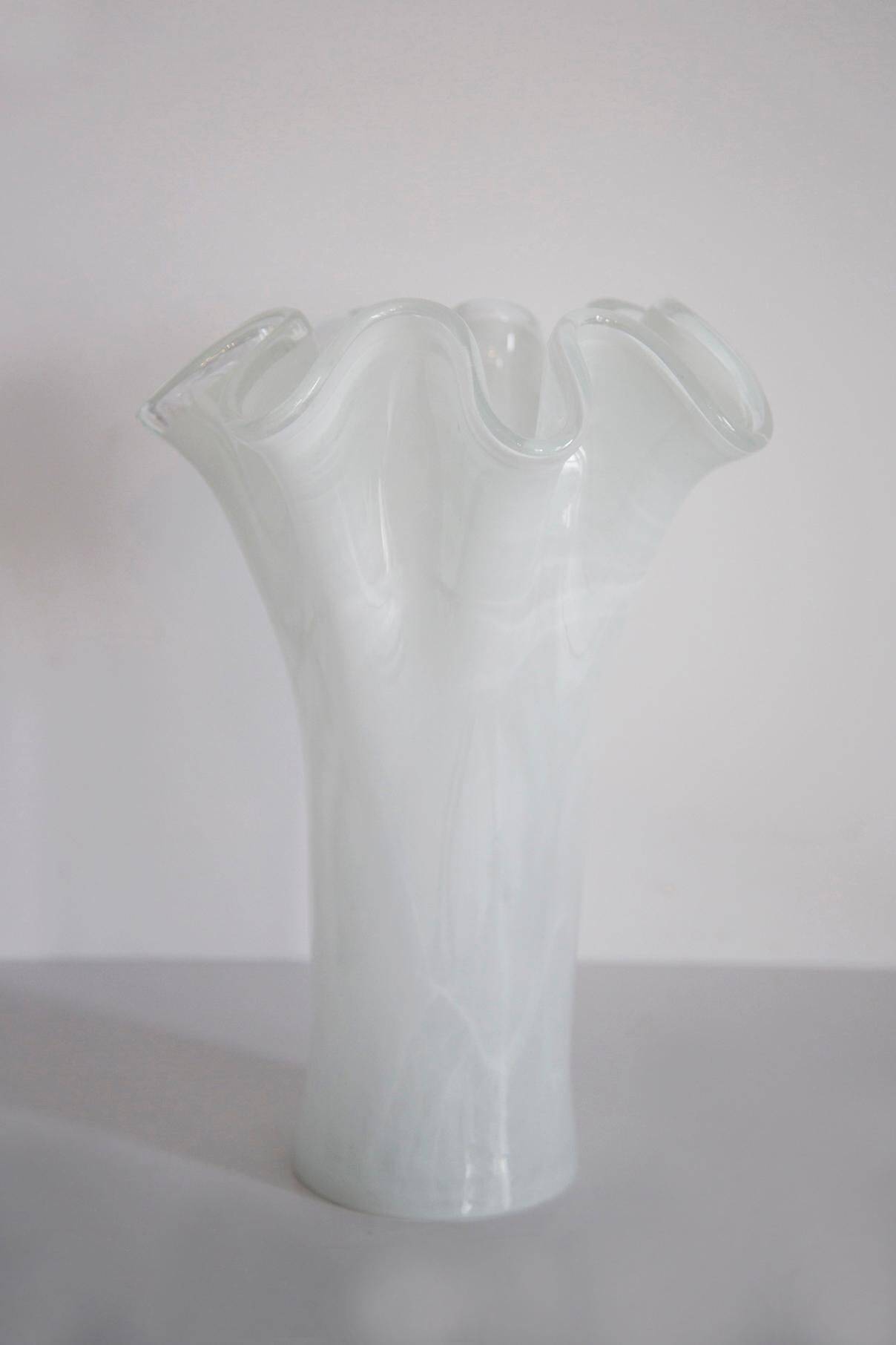 Vintage white Murano glass vase, Italy, 2000s